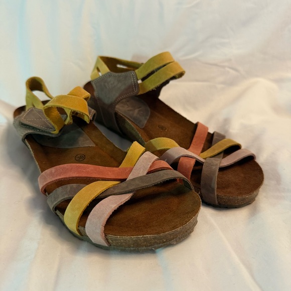 Inter-Bios Shoes - Women’s Multi-Striped Suede Comfort Sandals - Multi